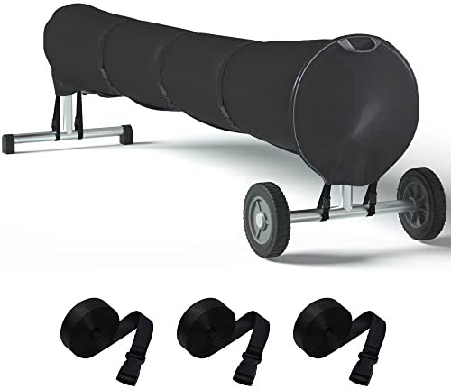Kintaki Solar Pool Cover - 24Ft Winter Reel & Blanket Cover for Inground Pool, Heavy Duty & Waterproof, Black