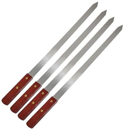 BML 4 Pcs Flat Kebab Skewers | Stainless Steel Heavy Duty Reusable Turkish BBQ Grilling Skewers with Wooden Handle | Perfect for Kebab, Kebob and Shish (15 mm Wide)