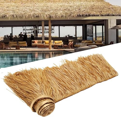 RONGESAEFS Tuile De Chaume Artificielle Chaume pour toiture,1-10m Tuiles de Toit en Paille de Palme en Plastique pour Bar Jardin Patio Gazebos Maison en Bois Décorat,Gazebo,Parasol(Size:5m/16.4ft)