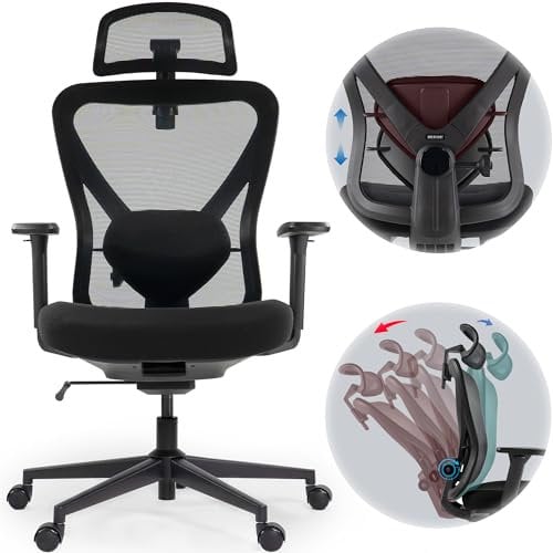 Realm of Thrones - VALKYRIE Ergonomic Office Chair for Home, Mesh Desk Chair, Heavy Duty Metal Base, Adjustable Height, Lumbar Support, 3D Armrests & Headrest, Swivel Computer Chair with Forward-Tilt
