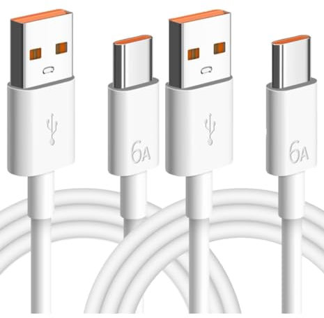 [2 Pack] 6A USB Type C fast charging cable, Data transfer 2 metres DC-6A C Cable White 2M, 6A USB-C, High Durability Type Fast Charging Compatible with all Type C devices, PS 5, XZ, iPad etc