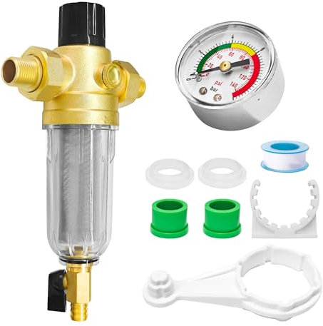 FORTSPANG Riduttore di pressione dell'acqua da 1 pollice, con manometro e filtro a setaccio, regolatore di pressione per acqua potabile da 3/4 pollici, regolatore di pressione in ottone, riduttore di