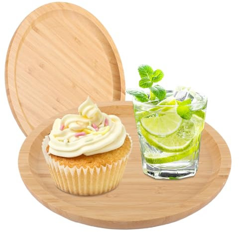 CYEER 2 posavasos para macetas, bandeja de madera redonda de 25 cm, bandeja de bambú redonda, bandeja de bambú, bandeja de bambú para servir, posavasos para tazas, servicio de té, jarrones