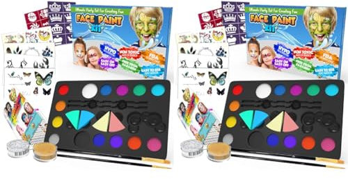 Desire Deluxe Face Paints for Children Halloween Make Up Set for Boys Girls Toy Body Painting Palette Kit Including Glitter, Stencil, Tattoo for Kids - Unique Gift (Pack of 2)