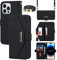 CAVOR Handykette Handyhülle iPhone 15 Pro Hülle Mit Band,Flip Leder Geldbörse Handyhülle,[Spiegel][5 Kartenfach][Magnetisch],Klapphülle Handytasche für iPhone 15 Pro - Schwarz