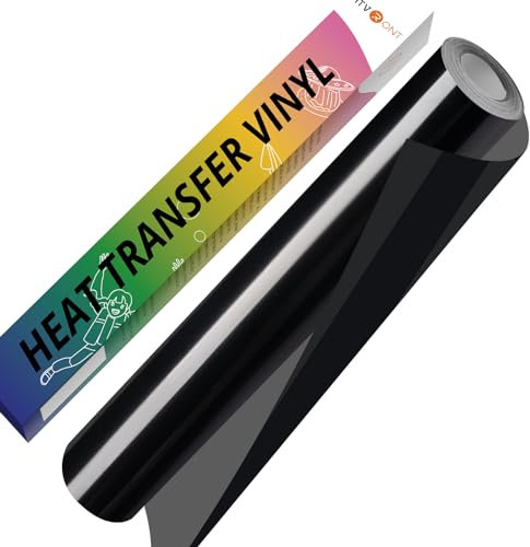 HTVRONT Plotterfolie Textil Schwarz - 30.5cm × 152.4cm Flexfolie Plotter Textil, Textilfolie Plotter Schwarz zum Aufbügeln auf T-Shirt, Iron on Folie für Silhouette Cameo