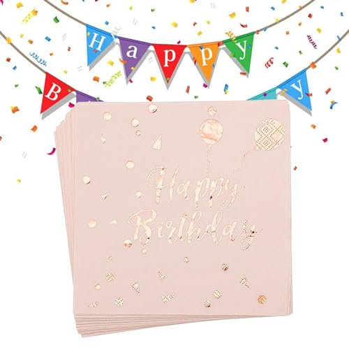 Geburtstagsservietten Rosegold,Servietten Geburtstag Rosegold, Happy Birthday Servietten Rosa,Party dekorationen für servietten kindergeburtstag Frau Mädchen Geburtstag Party Deko,16,5 cm