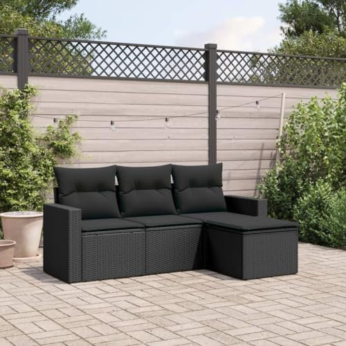 Gaseeto Polyrattan Gartenlounge mit Stauraum Rattan Lounge Sitzgruppe Polyrattan Gartenmöbel Set Ecklounge Set Gartensofa Lounge Gartenmöbel Set Terrassenmöbel Lounge Loungemöbel 4-TLG.59-Schwarz