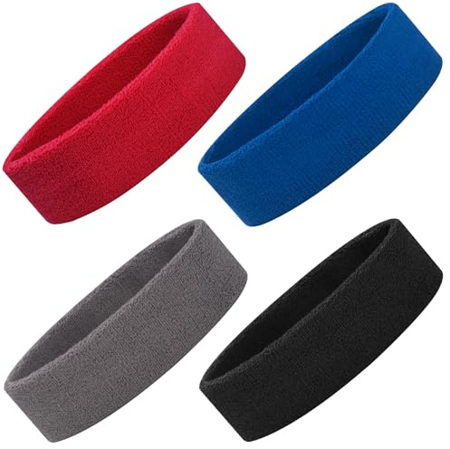 ONUPGO Schweißbänder Set, Sport-Stirnband für Männer Frauen, 4 Pcs Baumwolle Schweiß Stirnbänder, Frottee-Stirnbänder für Tennis, Gymnastik, Working Out