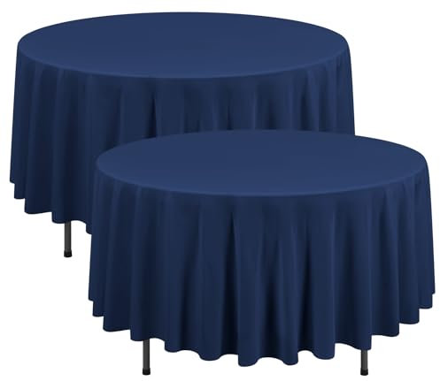 YMHPRIDE Lot de 2 nappes Rondes Bleu Marine de 228,6 cm en Polyester, résistantes aux Taches et lavables, Nappe Ronde pour Mariage, Anniversaire, fêtes, banquets, décoration de Table