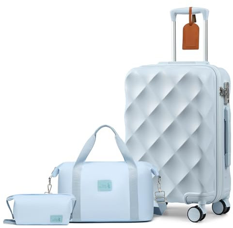 Sea choice Handgepäck Koffer Trolley ABS Leicht Reisekoffer Hardschale 4 Rollen und TSA Schloss Mit 1 Reisetasche und 1 Kulturbeutel (55cm, Schwarz)