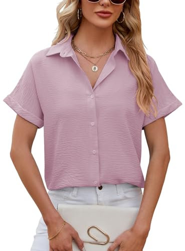 Decorie Camicia Donna Elegante Manica Corta Blusa Donna Estiva Camicetta (Rosa Scuro,XL)