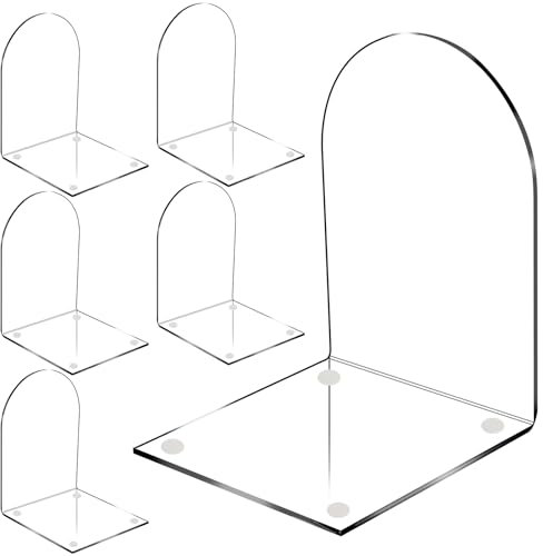 Anhow 6 Pièces Serre Livre, Transparente Acrylique Cale Livre Rangement Livre Bloc Livre pour Étagère Presse Livre avec 28 Tapis antidérapant pour la Maison, Bureau, Écoles - 210 x 160 x 133 mm