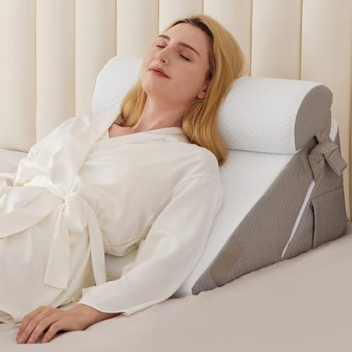 BIEEZZK Orthopädisches Bettkeilkissen-Set, 3-teilig, Memory-Schaum-Keilkissen zum Schlafen, Körperkissen nach Operationen für Rücken, Nacken, Beine und Knie, dreieckiges Kissen für Säurereflux,