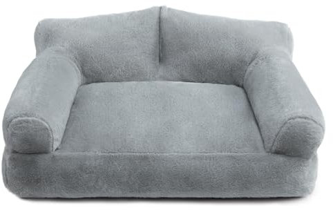 Hollypet Katzenbett Kleines Hundebett, Flauschiges Plüsch Katzensofa für Katzen und Welpen, Weiches Schlafsofa für Haustiere Atmungsaktives Haustierbett, Hellgrau