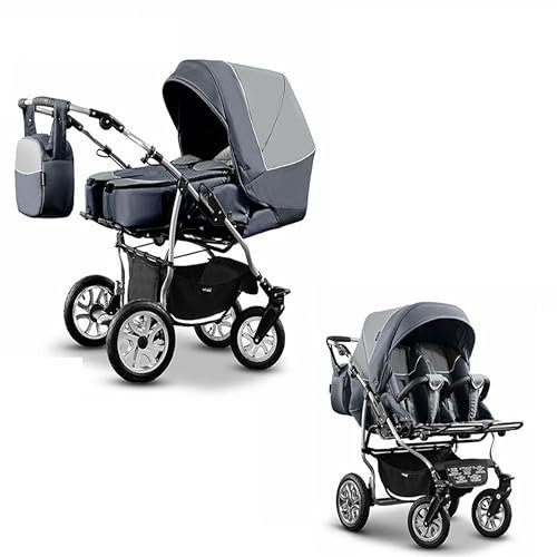 Elcar Zwillingskinderwagen 2 in 1 City Twin - 15 Teile - Grau-Dunkelgrau