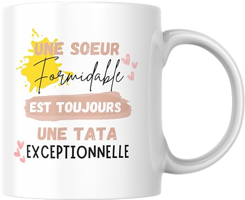 fapadjo Mug annonce grossesse Garçon Fille - Naissance bébé - soeur formidable tata exceptionnelle - cadeau surprise - 330 ml