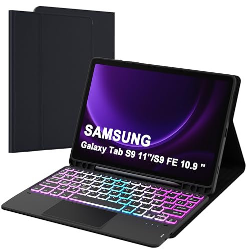 Funda con teclado para Samsung Galaxy Tab S10 FE 2025 S9 FE 10.9/S9 11 2023: Teclado retroiluminado de 3 zonas y 7 colores con trackpad - Desmontable QWERTY Español Ñ Teclado para Galaxy S10 FE 5G