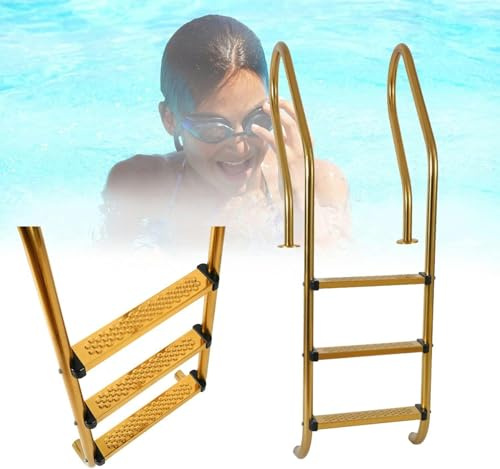 SFSLBFB Gold-Poolleiter, unterirdische Schwimmbadtreppe aus Edelstahl 304, rutschsichere Stufen, Pool-Handlaufleiter mit 3/4/5/6 Stufen, einfache Installation