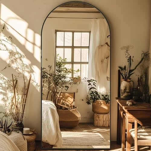 Homsion Full Length Mirror, 76x34 Oversized Arched Mirror Large Standing Mirrors, Tall Mirrors Body Floor Mirror for Bedroom Living Room Aluminum Frame,Black