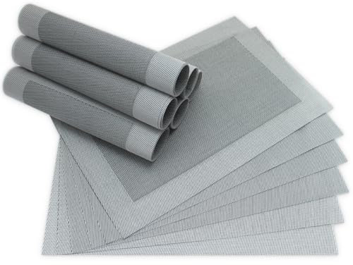 Moderne Tischsets in Schwarz-silber im 12er Set - Abwaschbare Platzsets als rechteckige Tischuntersetzer - Gewebtes Platzdeckchen als Tischunterlage für Esstisch Wohnzimmer Tisch-Deko