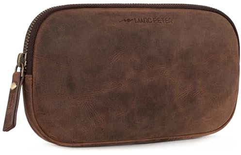 Marc Peter® Vintage Darvin Federmäppchen Etui aus Leder mit YKK Reißverschluss, Federmappe für Stifte Dunkel Braun