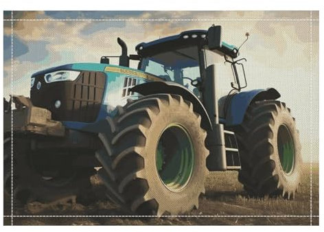 Tischsets 4er Set Abwaschbar Hitzebeständig Platzsets Bauernhof Traktor Esstisch Matten Abwischbar Tischset für Küche Esstisch Dekoration Indoor Outdoor