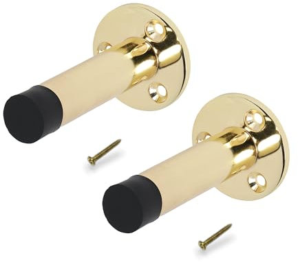 Polished Brass Door Stop - Wall or Skirting Mounted | Pack of 2 | Durable Projection Design for Door Protection