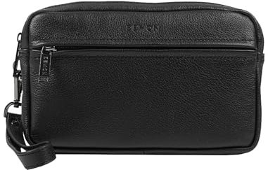 BEMON Pochette en cuir grainé pour homme Enzo, porté main, 15 x 23 x 4 cm