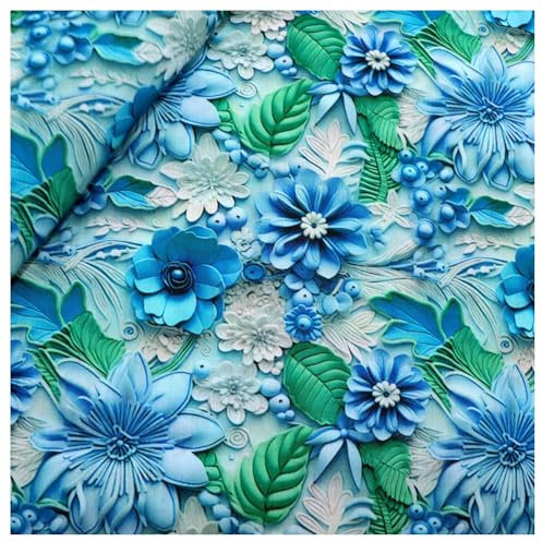 BrightGlow 3D Blumen Gedruckt Stoff Blumen Stoff Meterware Stoff Zum Nähen Dekorationsstoff Stoff mit 3D Blumen Bunter Retro-Dekostoff Blumen Pflanzen Stoff für DIY Handgefertigte Nähen #9 100X145cm