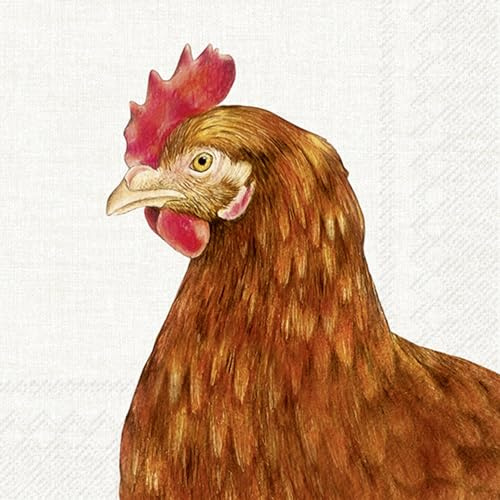 IHR - L 1072660 - Lunch Servietten, Papier, 20 Stück, Farm Hen, Huhn, braun, 33cm x 33cm, 3 Lagig