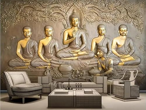 siuayosdj Wallpaper 3D Mural Buddha Statue Stone Background Wall Papers Home Decor Mural Wallpaper,3D,250x175cm