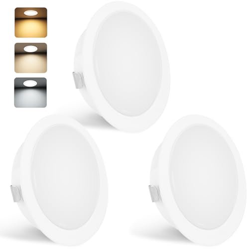 YindaLux 3er Set LED Einbaustrahler 230V 3W 3000K Warmweiß 4000K Neutralweiß 6000K Kaltweiß, LED Spot Ultra Flach 300LM Bohrloch 55-58mm und 15mm Flache, IP44 Möbeleinbauleuchte Einbauspots, Weiß