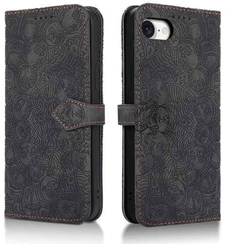 Succtopy Handyhülle für iPhone 16e 5G Premium PU Leder Klapphülle [Standfunktion] [Kartenschlitzen] [Magnetverschluss] kompatibel mit iPhone 16e 5G Schutzhülle Schwarz