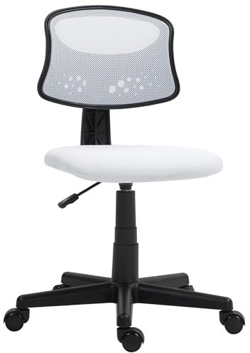 HOMCOM Silla de Oficina Ergonómica sin Brazos Silla de Escritorio Giratoria con Respaldo de Malla Transpirable Altura Ajustable Silla de Despacho Carga 120 kg Blanco