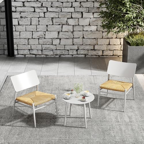GYNGTLC Bistro-Set 3-teilig ，Aluminium Balkonmöbel-Set,PE Rattan, Ladung 150 kg, Geeignet für Innenhöfe, Gärten und Balkone (Beige)