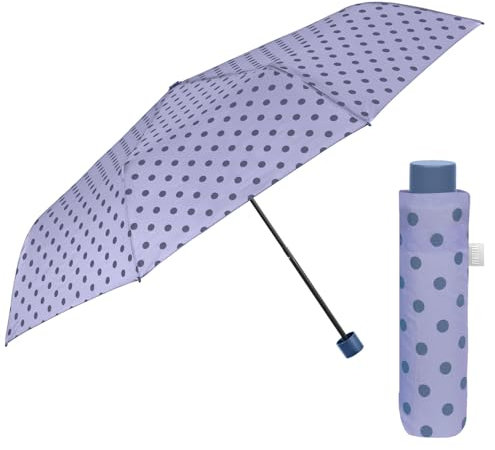 PERLETTI Regenschirm Kompakt Handtasche für Damen - Taschenschirm Manuell für Frauen Mädchen - Damenschirm Regen Schirm Sturmfest Leicht Mini - Durchmesser 97 cm (Lila mit Punkten)