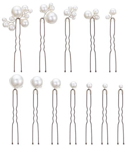12 Stück Perlen Haarnadeln, Haarspangen Weiße Perlen, U Form Haarspange Weiß Haarschmuck Hochzeit Braut Hochsteckfrisuren Blumen Brautschmuck für Braut Brautjungfer Damen Mädchen