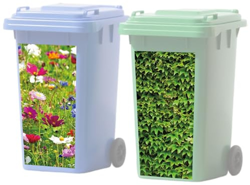 HDFHDF 2 PCS Bin Stickers for Wheelie Bins Pastable Environmentally Friendly Green Leaf Flower Pattern Sticker Outdoor Waterproof and Sun Protection 31 * 70cm