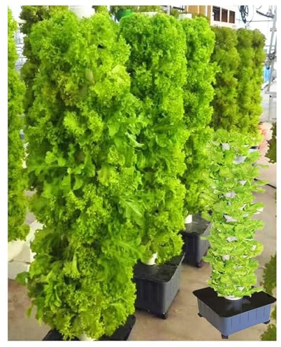 Hydroponisches Anzuchtsystem, Aquaponic Tower Kit für Kräuter, Obst, Gemüse, 45 Löcher Setup mit Trinkpumpe und Netztopf
