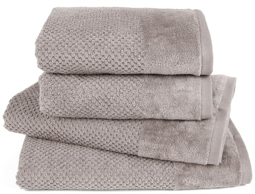 Pure Label 4-TLG. Handtücher Set aus 100% Baumwolle, saugstark & weich 2X Badetuch (70x140 cm) 2X Handtuch (50x100cm) - Taupe