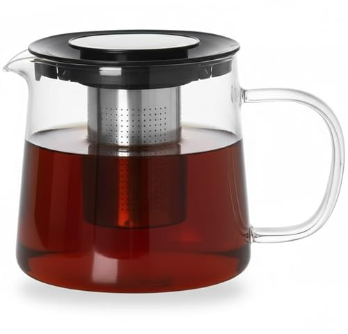 VIVIANA Teekanne aus Borosilikatglas – Glaskanne mit Edelstahl-Teesieb, Spülmaschinenfest, Tropffreier Ausguss, für Losen Tee und Kräuter, Modernes Design (1300ml)