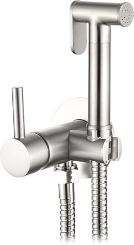 Kit mélangeur d'eau froide et chaude pour bidet - Mitigeur encastré avec douchette pulsée et flexible renforcé 1,20 m (nickel satiné)