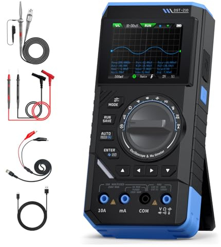 DST-210 Oscilloscopio Portatile Multimetro Digitale Generatore di Segnali 3 in 1 Multimetro Tester Elettricista 19999 Conteggi Testa Tensione CA/CC, Corrente, Capacità, Resistenza e Diodi