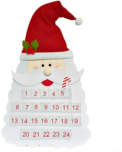 ComfyHarbor Calendario de adviento de fieltro para árbol de Navidad, adorno de Papá Noel para colgar en la pared, decoración de fiestas en casa, cuenta regresiva de tela reutilizable con bolsillos