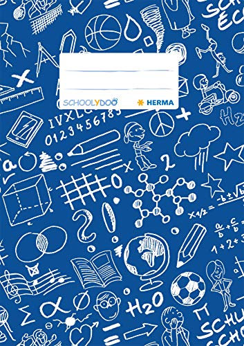 HERMA 19415 Heftumschlag A5 Schoolydoo Blau, Hefthülle mit Beschriftungsetikett aus strapazierfähiger & abwischbarer Polypropylen-Folie, Heftschoner für Schulhefte, farbig