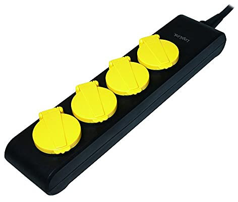 LogiLink LPS212 Feuchtraum-Steckdosenleiste, 4-Fach, Schwarz mit gelben Deckeln