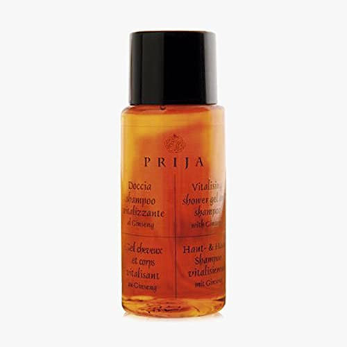 Prija Gel Doccia Vitalizzante e Shampoo 40 ml - VEGANOK Certificato, Confezione da 216 Pezzi - Formula Naturale con Estratto di Ginseng, Ideale per Hotel, Spa e B&B, Made in Italy by Gfl