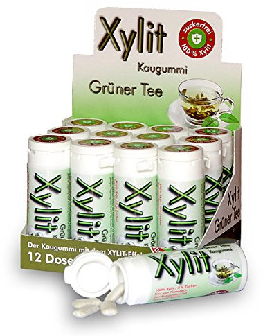 XYLIT KAUGUMMI GRÜNER TEE | 360 Stk | Tschüß Karies: reduziert Plaque & Säure | unterstützt Erhaltung Zahnschmelz | 100% Xylit, ohne Aspartam, vegan | 12 Dosen