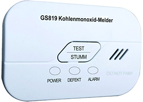 Jeising GS819 CO Melder mit 10 Jahre Elektrochemischer Sensor CO-Gas-Melder gemäß EN50291-1:2010 inklusiv austauschbarer Batterie